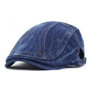 Casquette HommeBeret Homme Vintage en JeanCasquette Beret Plate Homme en Coton et Lin-Taille Unique Bleu Denim Fonc&eacute;