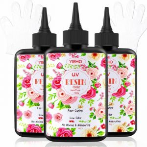 300g de R&eacute;sine UV Cristal &eacute;poxy R&eacute;sine Transparente Durcissable UV avec Gants pour Fabrication de Bijoux Artisanaux