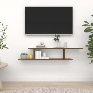 &Eacute;tag&egrave;re TV murale - ALOMEJOR - Ch&ecirc;ne marron - 125x18x23 cm - Bois ding&eacute;nierie - Design contemporain