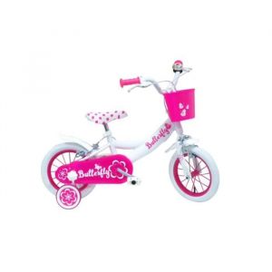 Vélo enfant - BUTTERFLY - 12 pouces - Rose - Garde-boue avant et arrière - Stabilisateurs démontables