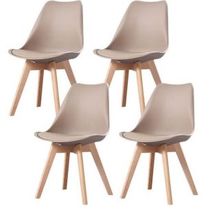 Lot de 4 chaises - MADE4US - Clara - Taupe - Design scandinave - Assise rembourr&eacute;e