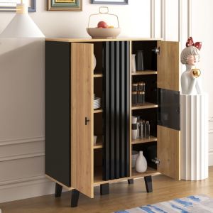 Buffet Design avec Verre et LED Multicolore - Meuble de Rangement pour Salon et Salle &agrave; Manger - Noir et Bois Naturel 80&times;40&times;120 cm
