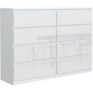 meble masztalerz Commode Blanche Haute Brillance avec 8 tiroirs 120 cm Meuble Rangement Commode Chambre Commode avec tiroirs