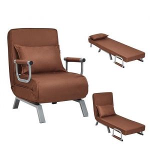 COSTWAY Fauteuil Chauffeuse Convertible Canapé Lit Déhoussable Rembourée dEponge avec Oreiller Surface en Tissu 186x59x28CM