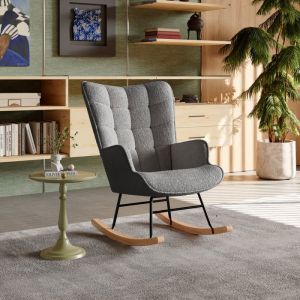 Fauteuil à Bascule Allaitement Fauteuil à Oreilles Rembourré Rocking Chair Fauteuils de Salon à Bascule Gris foncé