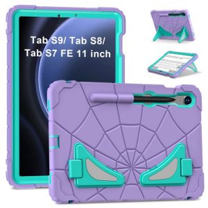 Coque Samsung TAB S9 FE 10.9/S9 11 Housse anti-choc pour Galaxy Tab S9 FE 109 / S9 11  protecteur et sangleViolet et Vert