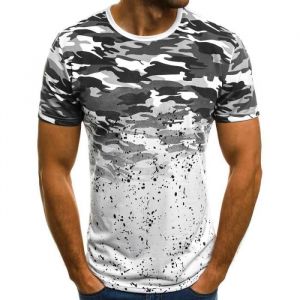 T-shirt homme &agrave; manches courtes camouflage - LEOCLOTHO - Slim - Gris camouflage - Sport fitness