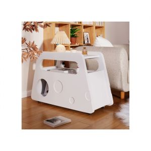 Buffet blanc moderne sur roulettes design arrondi s&eacute;curis&eacute; mobile et gain de place id&eacute;al pour salon et chambre (81&times;33&times;515 cm)