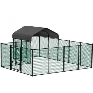 Poulailler Enclos Extérieur 10 m² - Parc à Poules Grillagé - Grande Taille - Acier Galvanisé avec Bâche