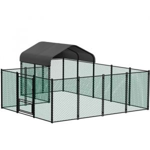 Poulailler Enclos Extérieur 10 m², Parc à Poules Grillagé Cage à Poule Grande Taille Cadre en Acier Galvanisé avec Bâche