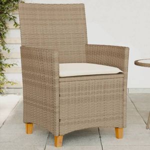 HSF&reg;Chaises de jardin - anticorrosion - Fauteuil de bistrot coussins lot de 2 beige r&eacute;sine tress&eacute;e bois - 59x61x90 cm pxo51930