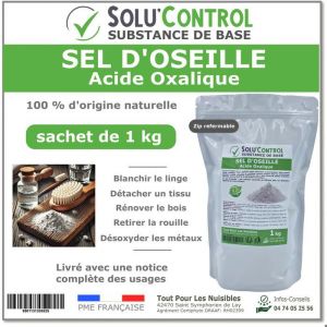 Sel d’Oseille 1 Kg - Acide Oxalique 100% Naturel - Blanchir Détacher Rénover et Désoxyder
