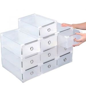 10pcs Bo&icirc;tes &agrave; chaussures stockage de chaussures Bo&icirc;te empilable &eacute;tag&egrave;re &agrave; chaussures avec couvercle en plastique transparent