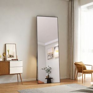 Miroir Mural Rectangulaire Miroir sur Pied Miroir de Sol Miroirs muraux Miroir Autoportant Cadre en M&eacute;tal Noir 162x53cm