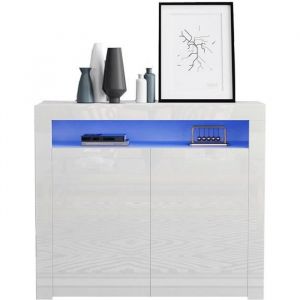 Buffet bas LED contemporain blanc façades laqué brillant - L 108 cm