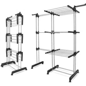 S&eacute;choir &agrave; Linge Pliable avec 6 Ailes sur 3 Niveaux Etendoir Linge int&eacute;rieur Taille 89 x 66 x 178 cm S&eacute;choir Linge Stable [9]