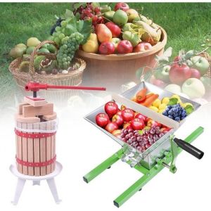 XMTECH Presse à Fruits Agrumes Manuel 6 L en Bois + Broyeur de fruits 7L presse-fruits hachoir à fruits broyeur