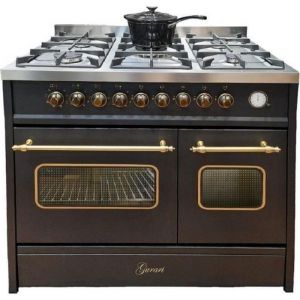 GURARI Centre de cuisson à gaz GCH E 916 BL R, avec 1 tiroir télescopique, Rétro Gazinière 90 cm, Range Coocker, 8 fonctions