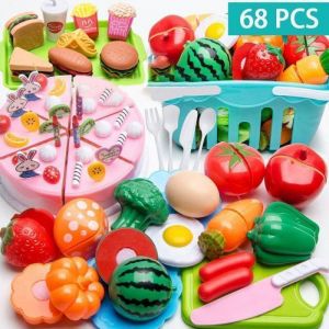 Jouet Cuisine Dinette Enfants - 68pcs - Fruits et L&eacute;gumes - Plastique Recyclable