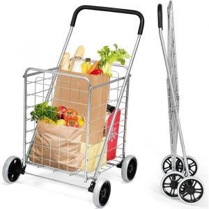 GIANTEX Chariot de Courses Pliable à Roulettes 83LCaddie/Chariot de Marché avec Cadre en MétalCharge 35KG91 x58 x57 CMArgent