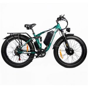 V&eacute;lo electrique BAOLUJIE Double Moteur 1500W x2 Batterie 52V32AH 55KM/H Autonomie PAS 100KM 26*4.0 Fat Pneu Tout Suspendu VTT Vert