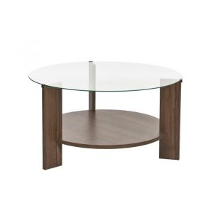 CALICOSY - Table basse 2 plateaux dont 1 en verre trempé D75 cm - CLARA - Noyer-Noyer