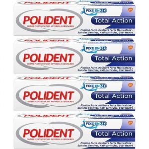 Polident Crème Fixatrice Total Action Pour Prothèses Dentaires Partielles ou Complètes Lot de 4x40g