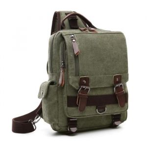 Sac Sacoche Bandoulière en Toile Sac dépaule de Voyage Exterieur Sac de Poitrine Pour Homme-Femme - Vert Militaire