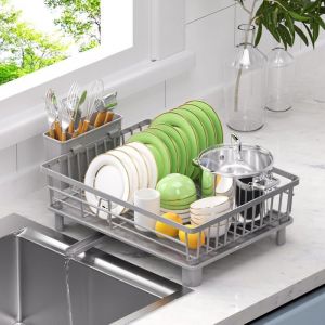 Egoutoire Vaisselle CuisineGrande &Eacute;gouttoir &agrave; Vaisselle en Acier INOX avec Porte-UstensilesEgouttoir avec Plateau d&eacute;gouttage
