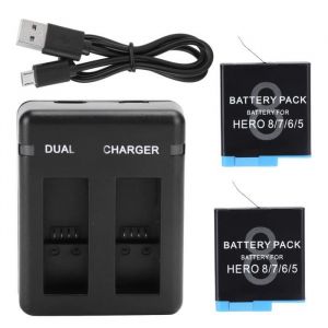 Tbest Batterie de caméra vidéo Batterie de Caméra Vidéo AHDBT‑501 avec Double Chargeur USB Accessoire pour GoPro Hero 5/6/7/8