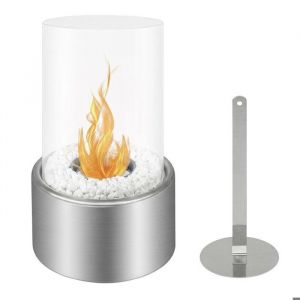 Cheminée de Table à lÉthanol Foyer Portable avec Flamme Tornade Design Cylindrique en Verre et Métalpour Intérieur et Extérieur