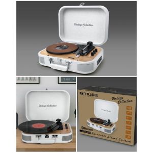 Platine Vinyle - Vintage - Blanche - Bluetooth - USB - 33/45/78 Tours