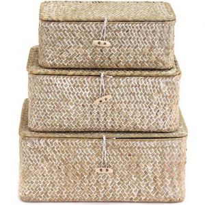 Panier &agrave; Linge Panier dOsier Bo&icirc;te De Rangement Storage Creative BLANC 3PCS SET