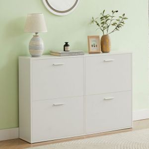 CASABEL Meuble &agrave; Chaussures 4 Abattants - Armoire &agrave; Chaussures Design - Meuble de Rangement Entr&eacute;e 24 Paires - Blanc