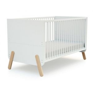 AT4 - Lit bébé évolutif en bois PIRATE Blanc et Hêtre Verni 70 x 140 cm  Blanc et Hêtre Verni - Taille unique