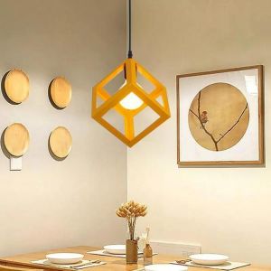 1 x R&eacute;tro Lustre Suspension Luminaire Industrielle Cage Cube Abat-jour en M&eacute;tal Jaune Lampe de Plafond Pendant - SMOTOP