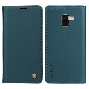 Coque pour Samsung Galaxy A8 2018Housse Etui Portefeuille Premium en Cuir PU Leather Flip Magnétique Antichoc Case Cover - Bleu