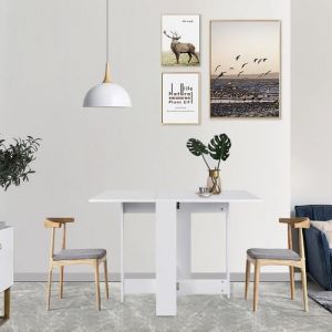 SHE Table Pliant Scandinave Pliable de Cuisine Salle &agrave; Manger Contemporain Moderne 103*76*73.4cm - Blanc