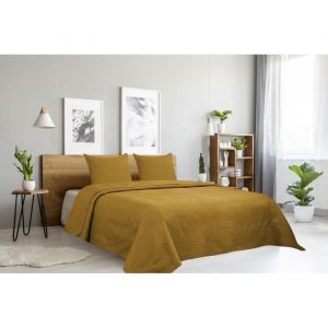 Dessus de lit Oasis Jaune Moutarde - 240x260cm - Boutis 2 places avec 2 taies 65x65cm - Autrefois