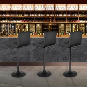 Tabouret de bar - HOMEWELL - Lot de 2 - Velours noir - R&eacute;glable en hauteur - Style scandinave moderne