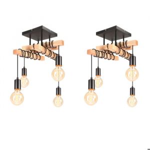 iDEGU 2pcs Retro Suspension Luminaire IndustrielleLustre Vintage en M&eacute;tal et Bois E27 Lampe de Plafond R&eacute;glable Retro pour Cuisine