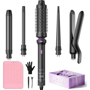 5 en 1 Boucleur à Cheveux - Fer à Boucler Avec un Lisseur CheveuxBrosse Thermique Boucleur Wavy (9 mm-25 mm)Noir