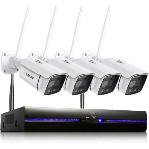 Kit Cam&eacute;ra Vid&eacute;osurveillance REIGY 3MP WiFi Ext&eacute;rieur avec Spotlight 10CH NVR + 4 Cam&eacute;ras 1296P