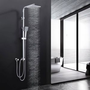 Colonne de Douche Sans Robinet Ensemble de Douche avec Douchette à Main et Pommeau de Douch Carré Chormé  Hauteur Réglable