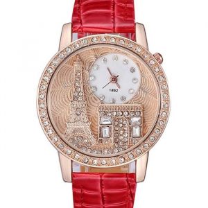 SHARPHY Montre Femme marque de Luxe Diamant La Tour Eiffel bracelet rouge