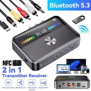 R&eacute;cepteur &eacute;metteur r&eacute;cepteur Bluetooth 5.3 2 en 1 NFC HiFi Adaptateur audio st&eacute;r&eacute;o AUX