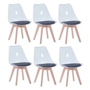 BenyLed Lot de 6 Chaises de Salle à Manger Chaises dappoint en Acrylique Transparent Avec Coussin de Siège en PU (Noir)