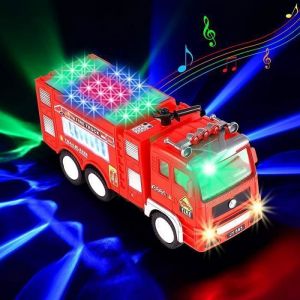 CAMION DE POMPIERS avec Lumières Sons Voiture Pompier Jouets avec 4D LED VéHicules Jouet de Camion pour Enfant Garçons-ECTEATOY