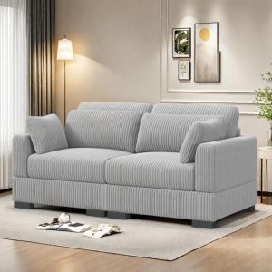 Canap&eacute; 2 Places en velours c&ocirc;tel&eacute; gris pour SalonChambre &agrave; CoucherCanap&eacute; Scandinave avec 2 coussinsaccoudoir180&times;88&times;85CM