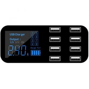 A9S Chargeur de voiture rapide 8 ports Multi USB LCD Display Chargeur de t&eacute;l&eacute;phone 12V Hub USB pour tablettes t&eacute;l&eacute;phoniques D-54
